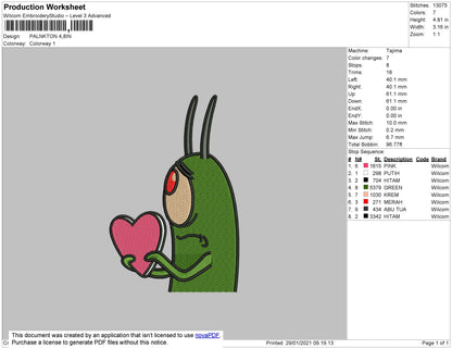 Plankton Embroidery File 4 size