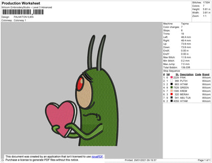 Plankton Embroidery File 4 size