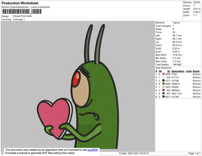 Plankton Embroidery File 4 size