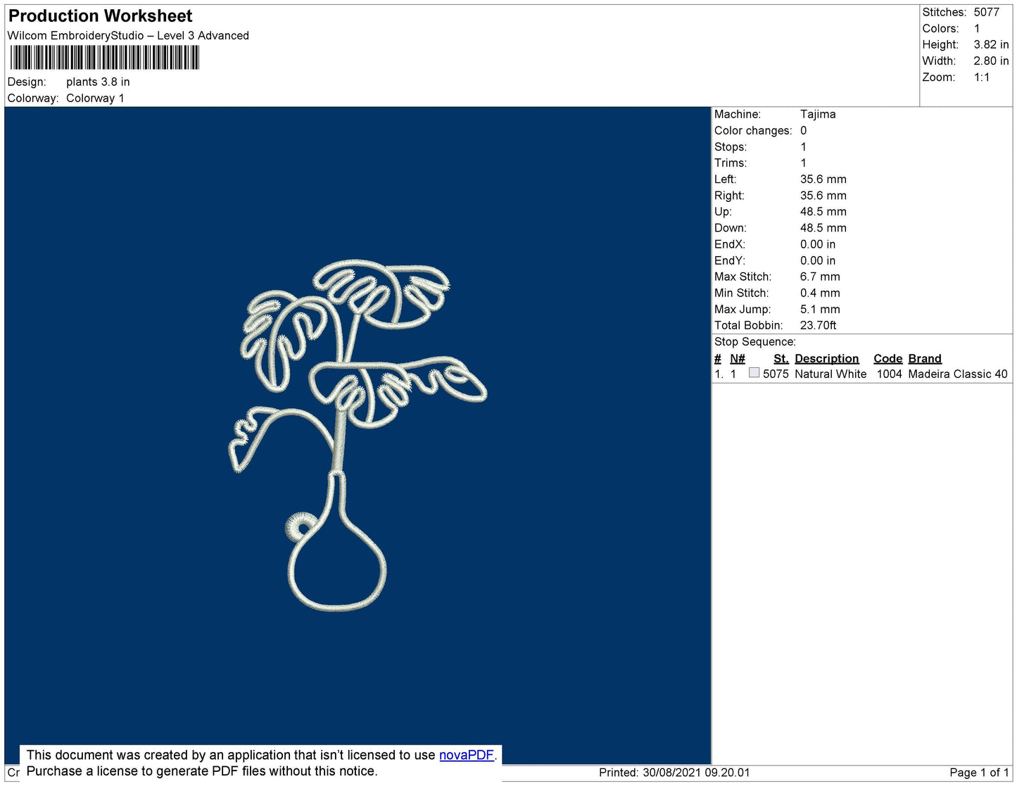 Plants Embroidery File 4 size