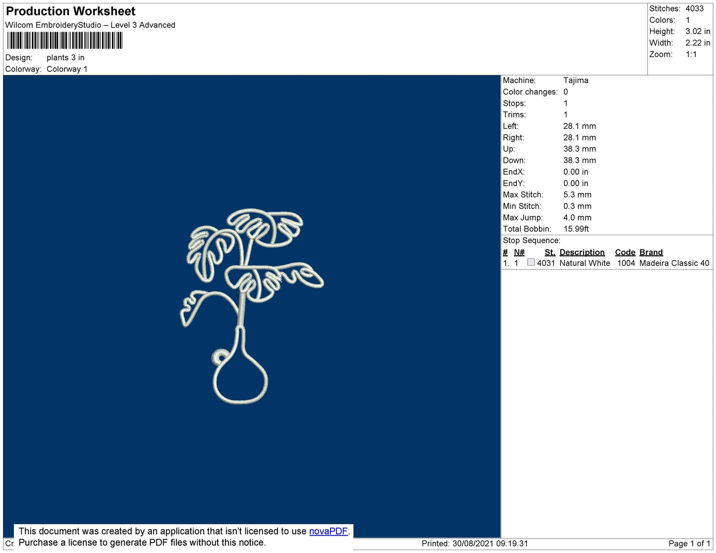 Plants Embroidery File 4 size