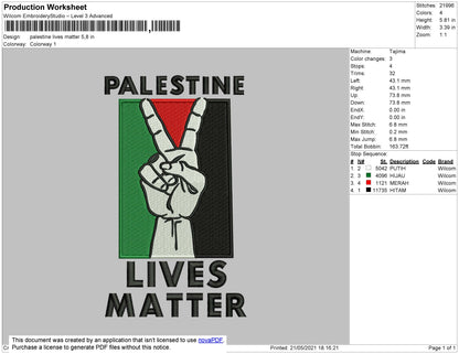 Palestine Lives Matter Embroidery File 4 size