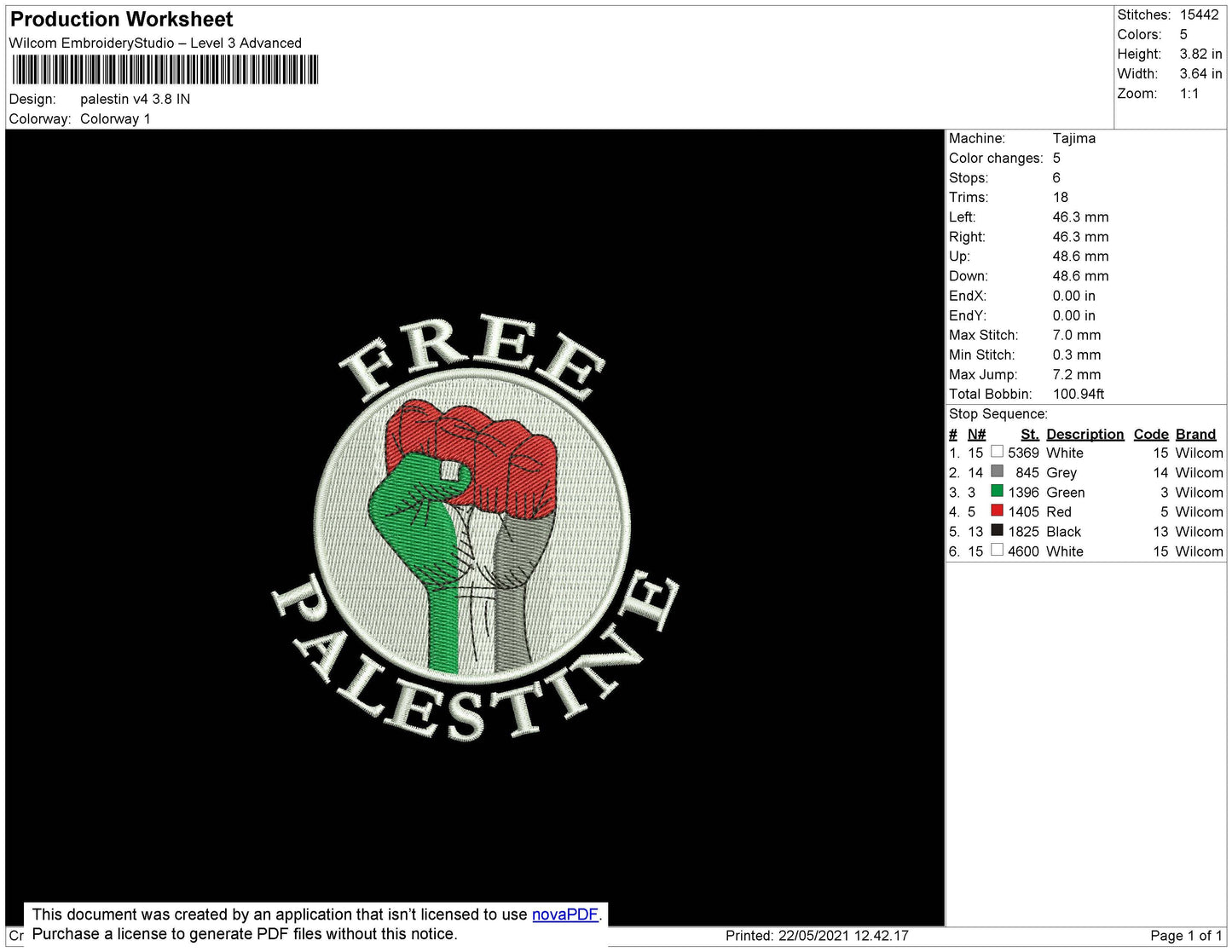 Palestine V4 Embroidery File 4 size