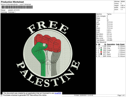 Palestine V4 Embroidery File 4 size