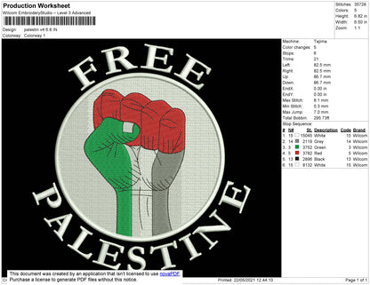Palestine V4 Embroidery File 4 size