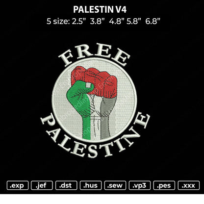 Palestine V4 Embroidery File 4 size