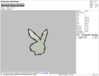 Playboy Wire Embroidery File 5 size