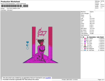 Playing Games Embroidery File 4 size