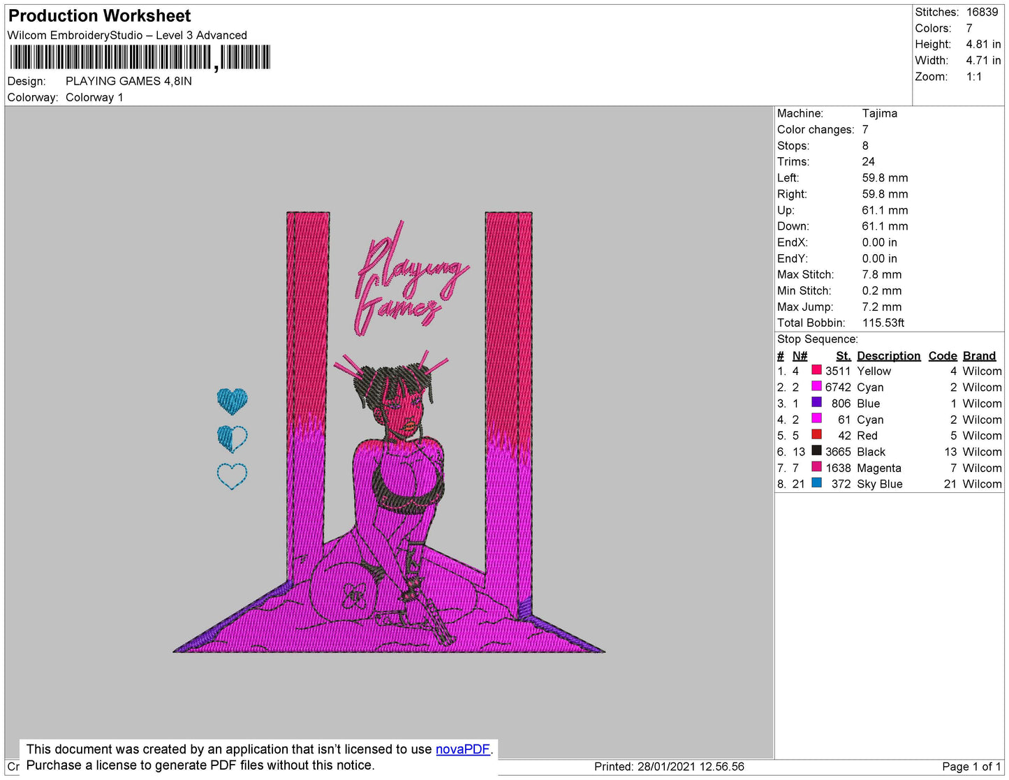 Playing Games Embroidery File 4 size