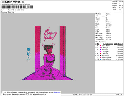 Playing Games Embroidery File 4 size