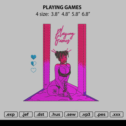 Playing Games Embroidery File 4 size