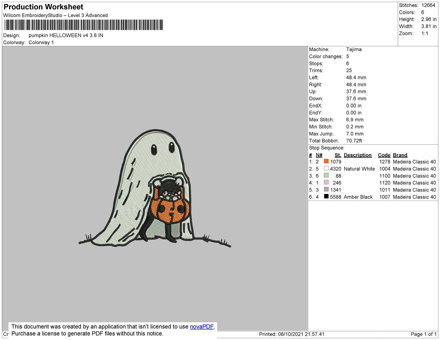 Pumpkin Halloween Embroidery File 4 size