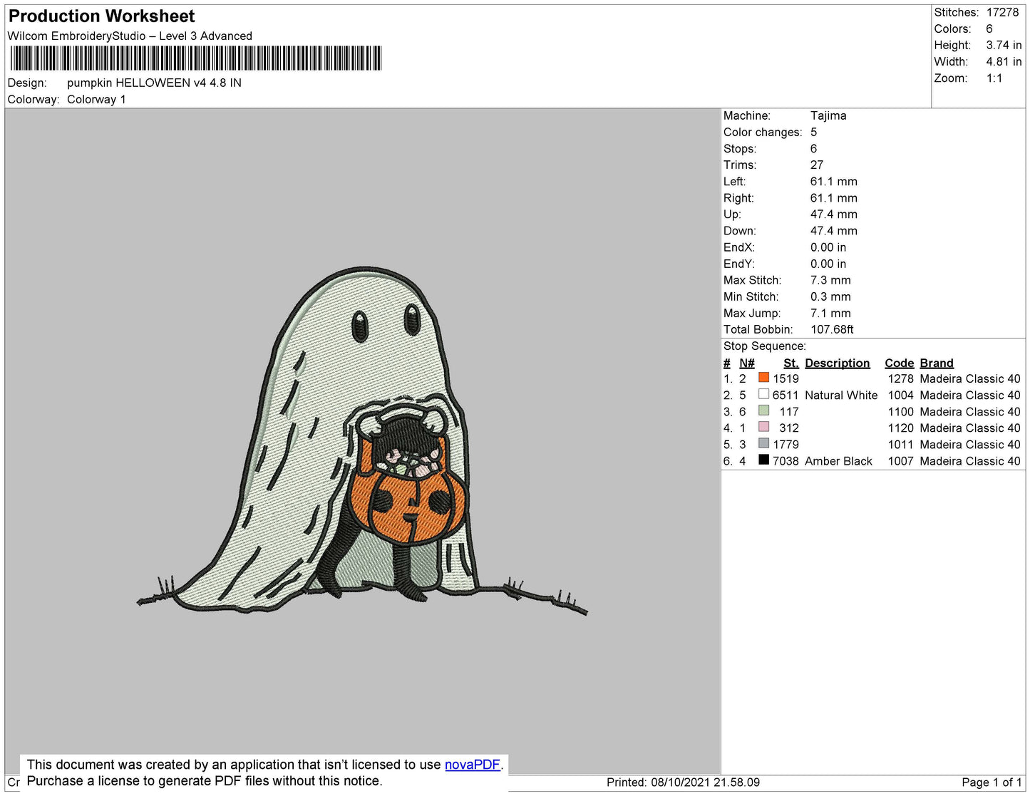 Pumpkin Halloween Embroidery File 4 size