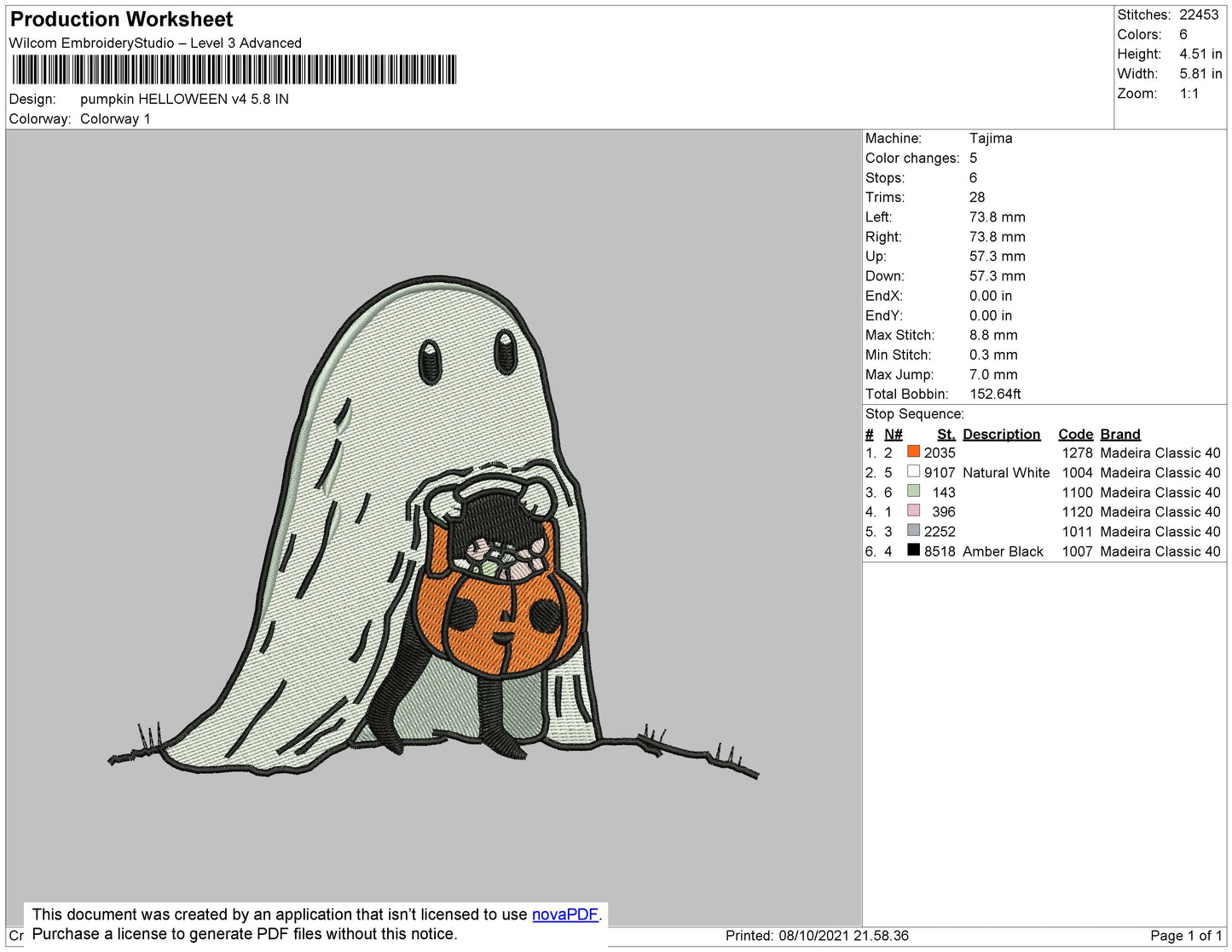 Pumpkin Halloween Embroidery File 4 size