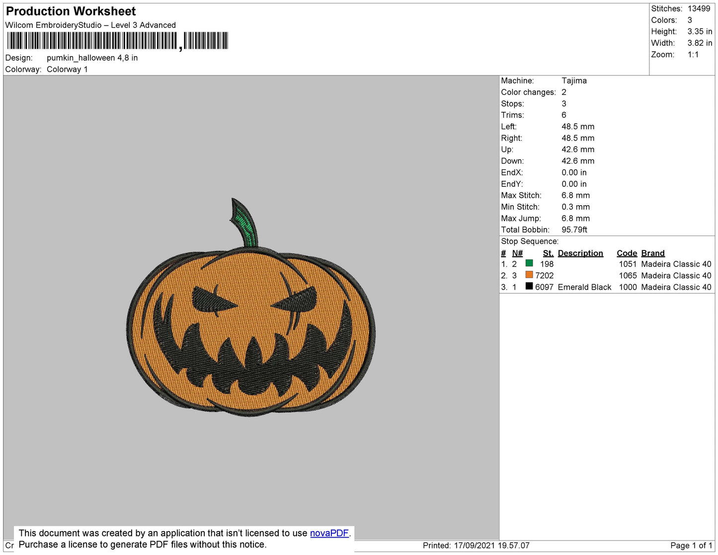 Pumpkin Halloween 002 Embroidery File 4 Size