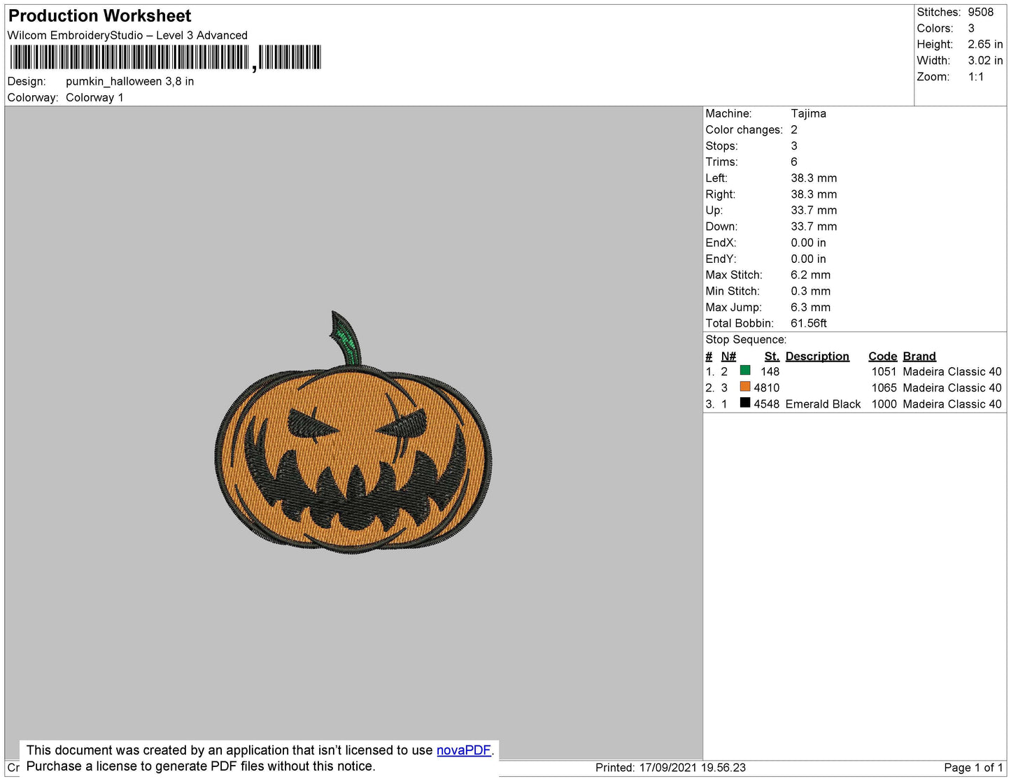 Pumpkin Halloween 002 Embroidery File 4 Size