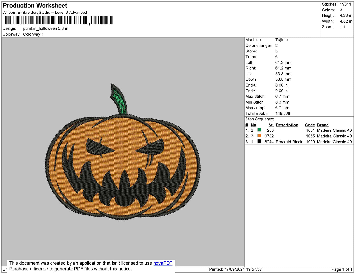 Pumpkin Halloween 002 Embroidery File 4 Size