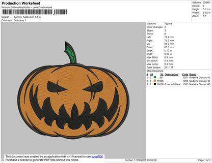 Pumpkin Halloween 002 Embroidery File 4 Size