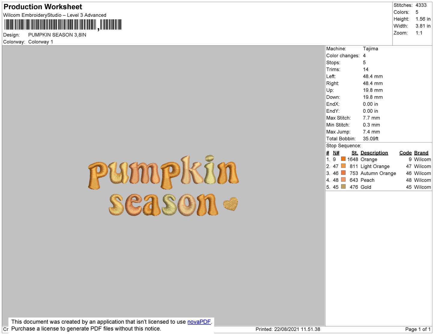 Pumpkin Season Embroidery File 4 size
