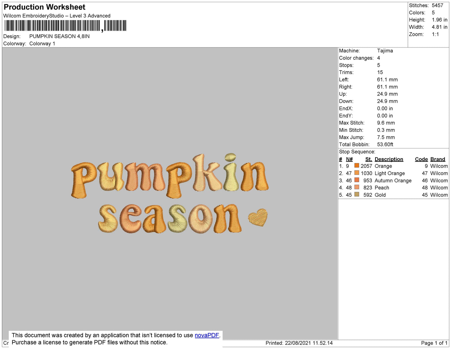 Pumpkin Season Embroidery File 4 size