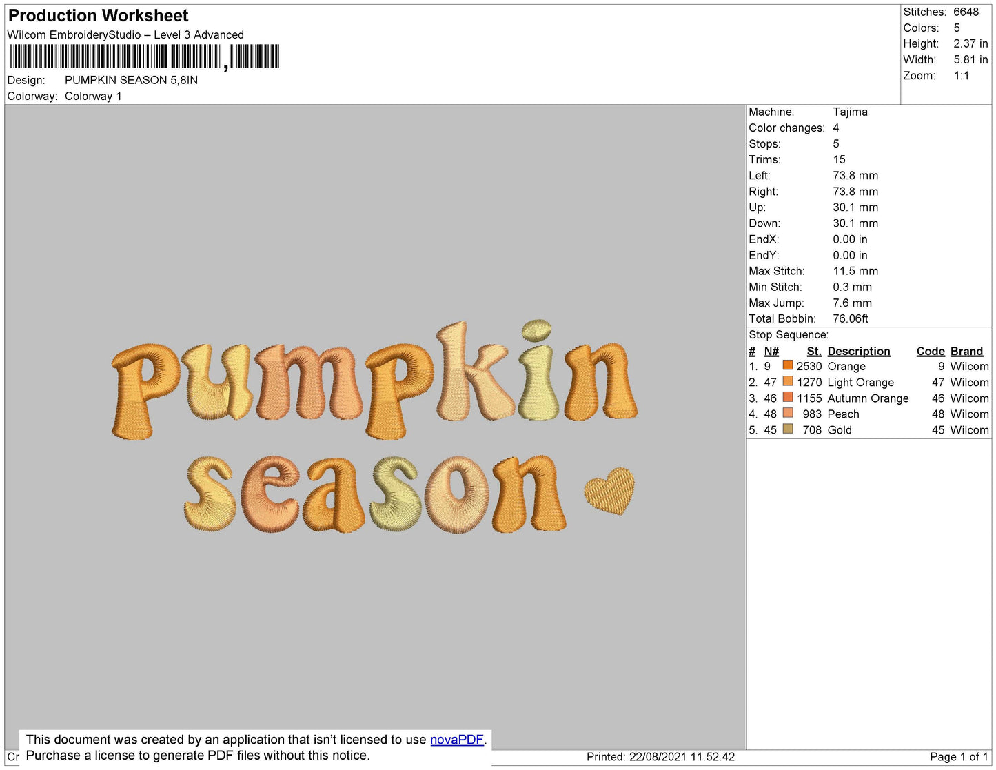 Pumpkin Season Embroidery File 4 size