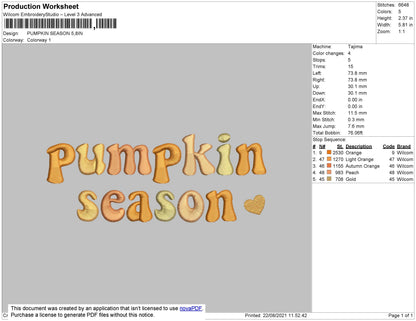 Pumpkin Season Embroidery File 4 size