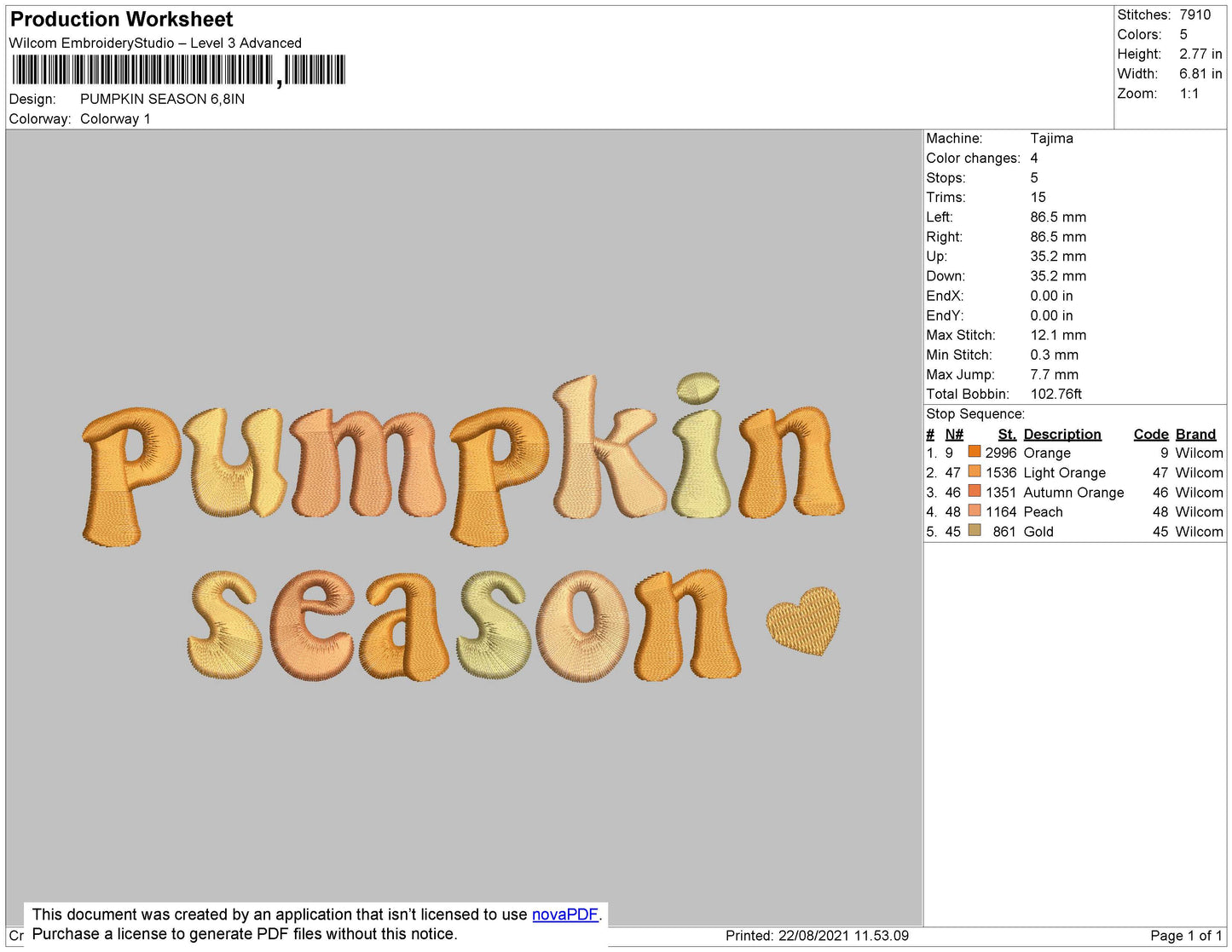 Pumpkin Season Embroidery File 4 size