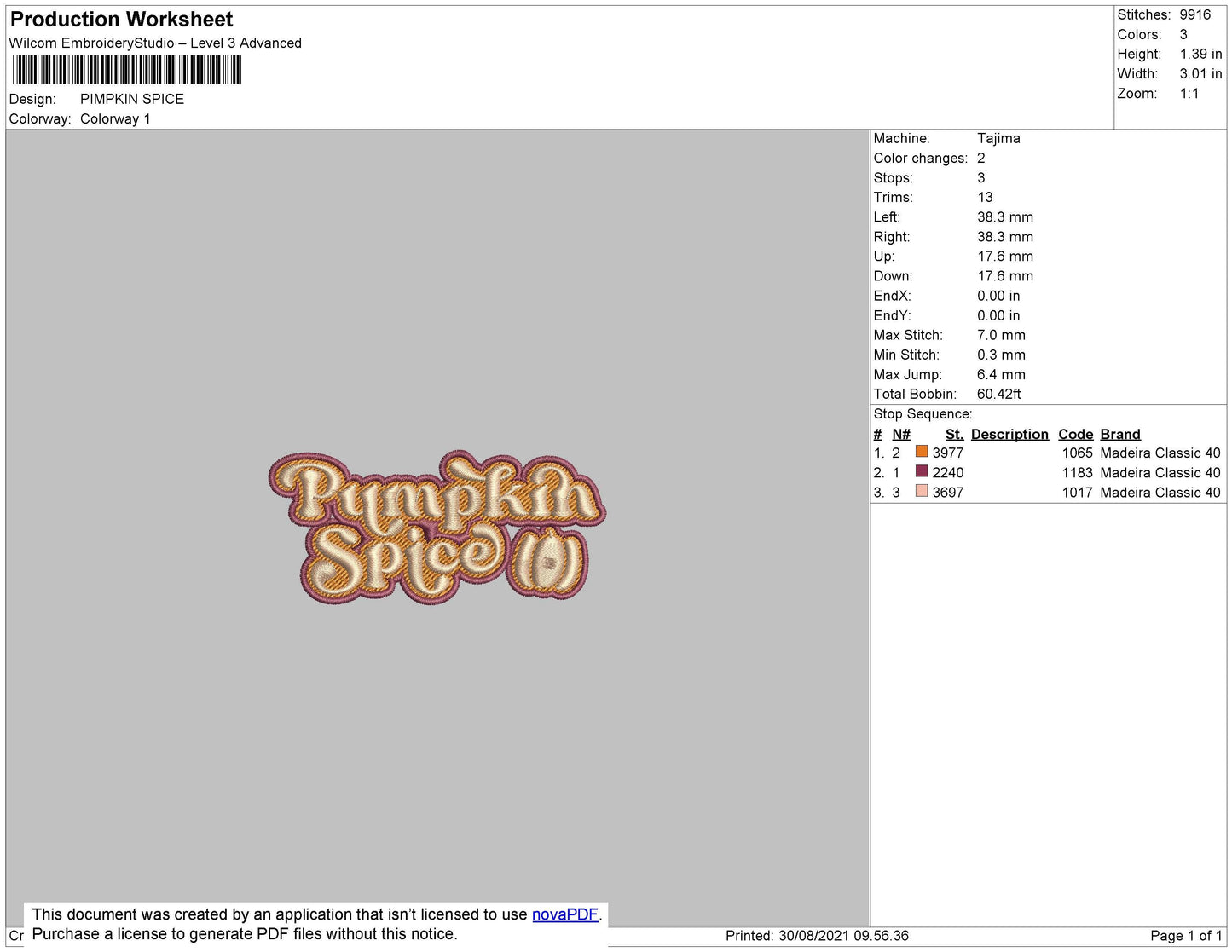 Pumpkin Spice Embroidery File 4 size