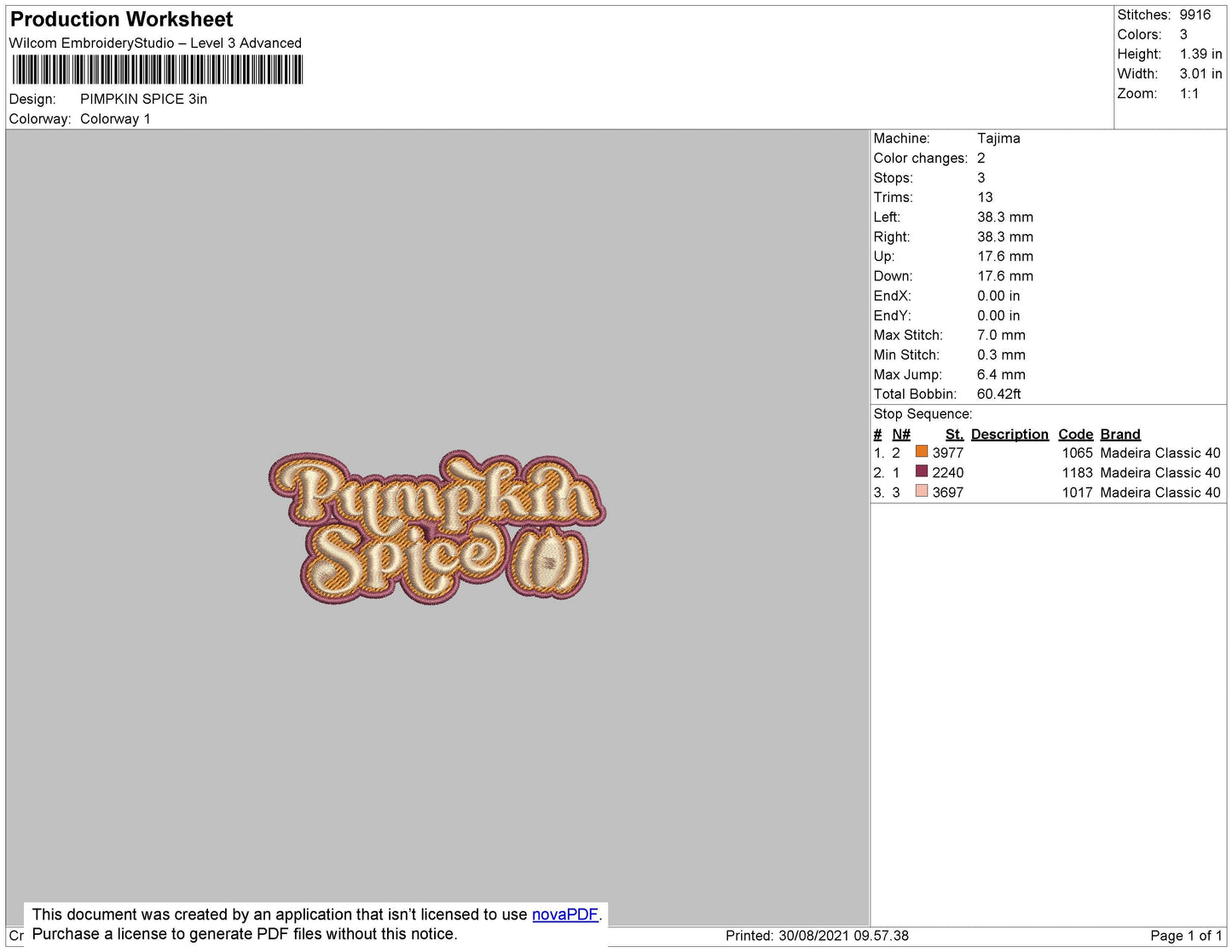 Pumpkin Spice Embroidery File 4 size