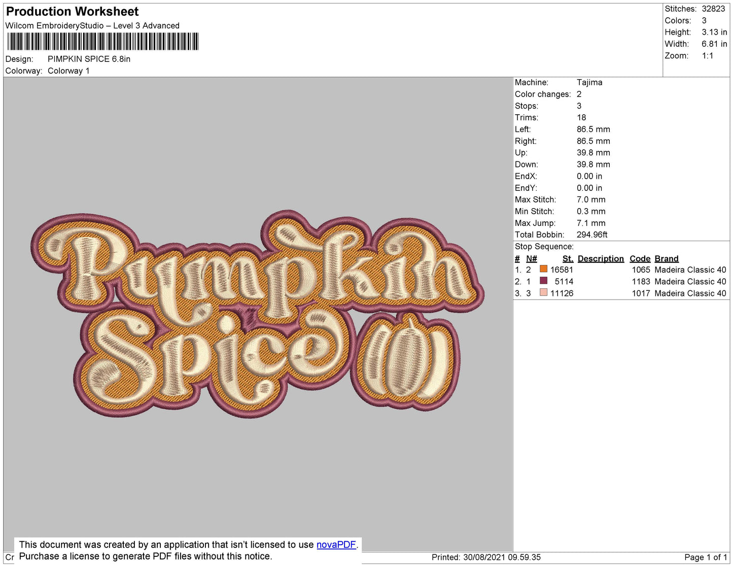 Pumpkin Spice Embroidery File 4 size