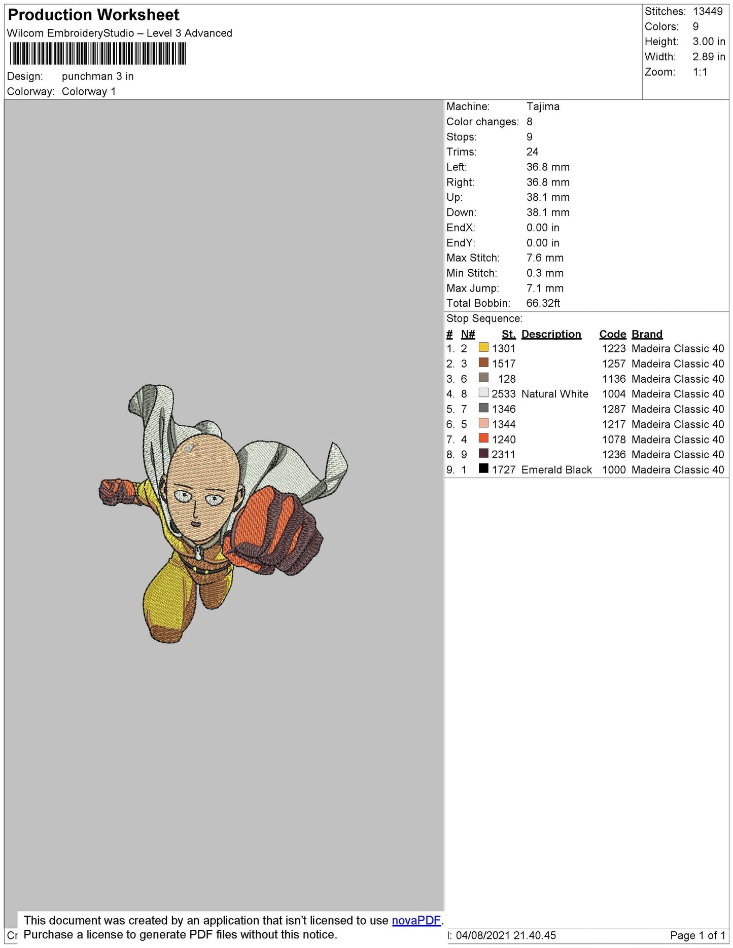Punchman Embroidery File 4 size