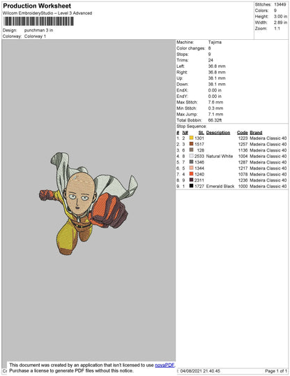 Punchman Embroidery File 4 size