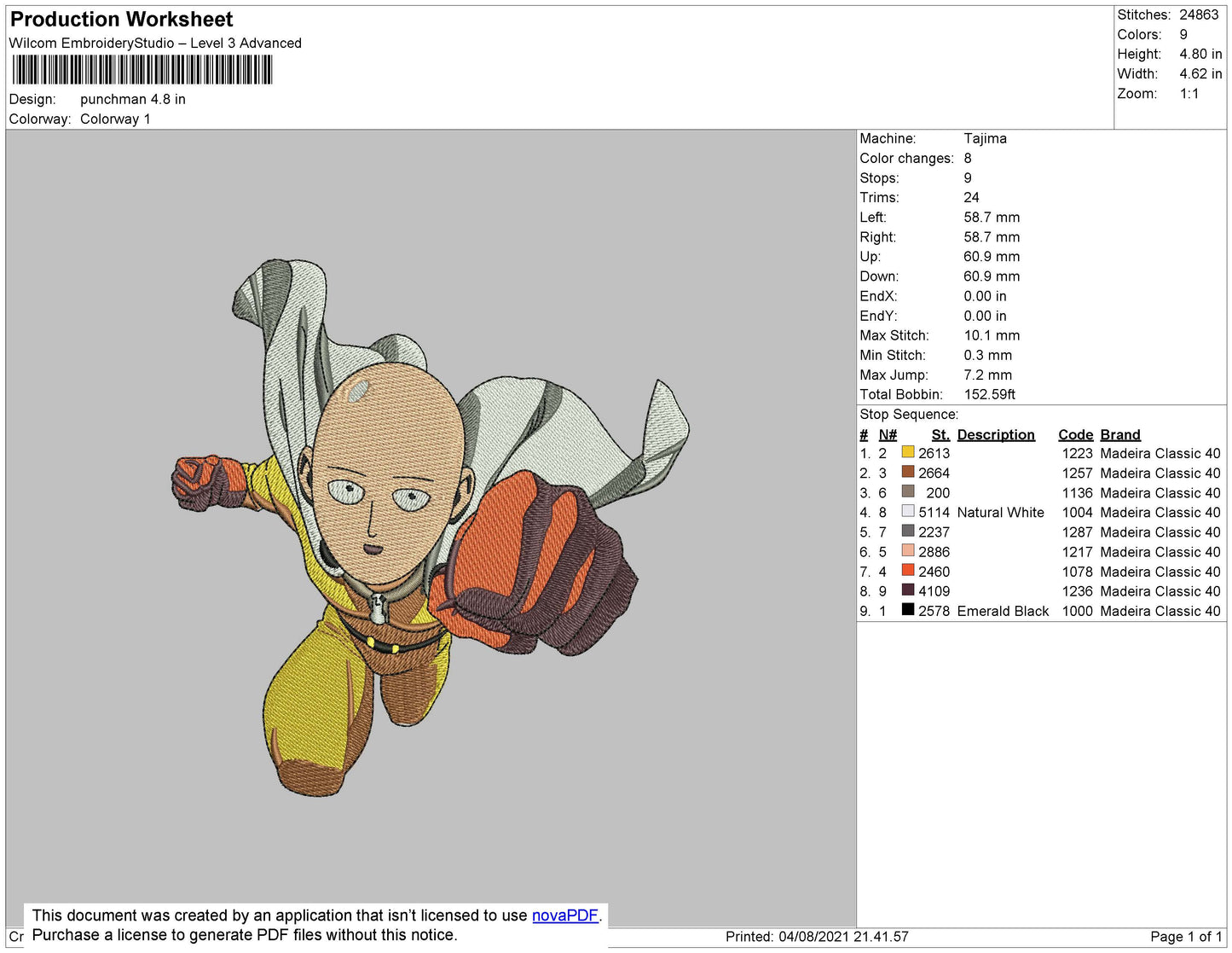 Punchman Embroidery File 4 size