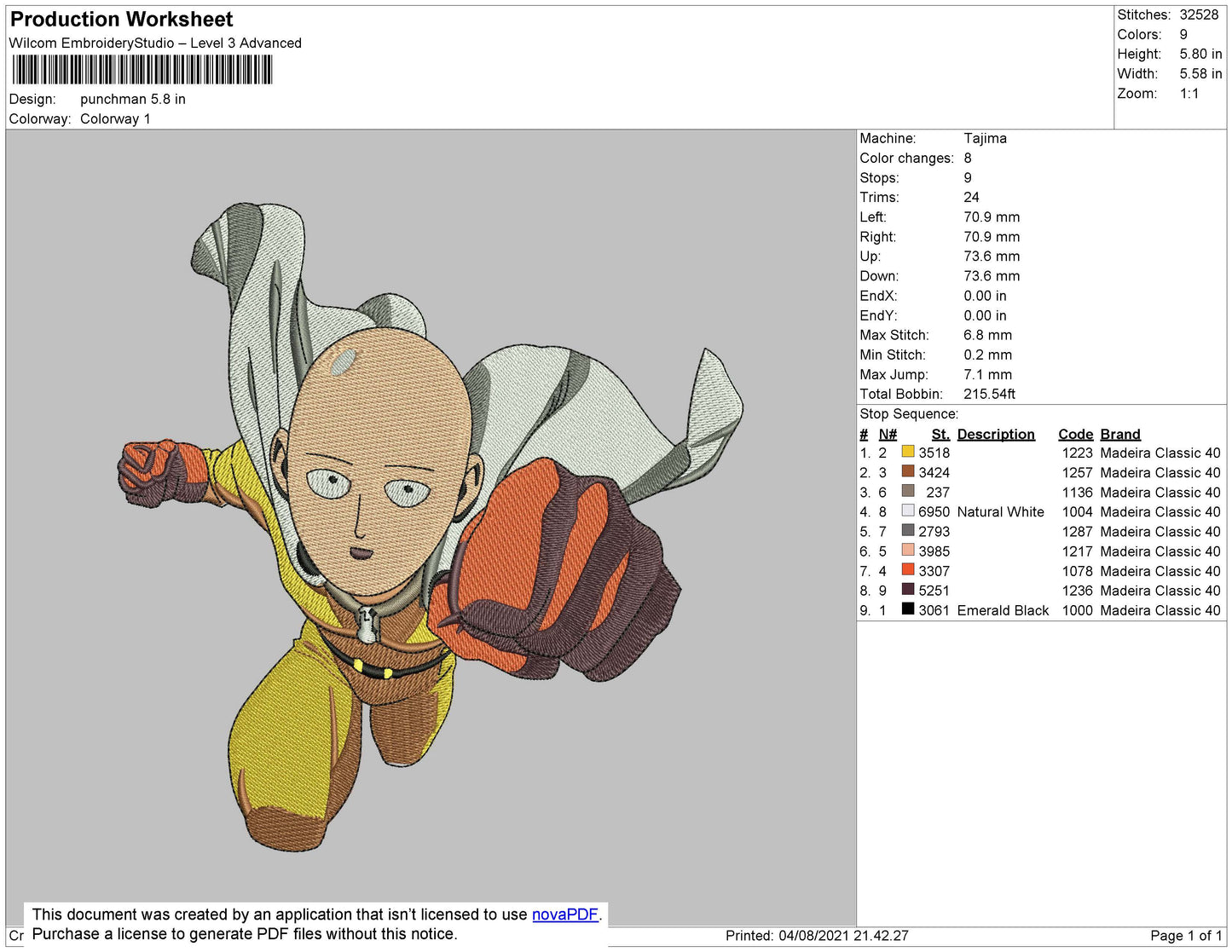 Punchman Embroidery File 4 size