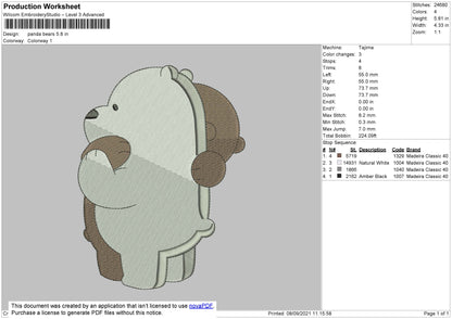 Panda Bears Embroidery File 4 size