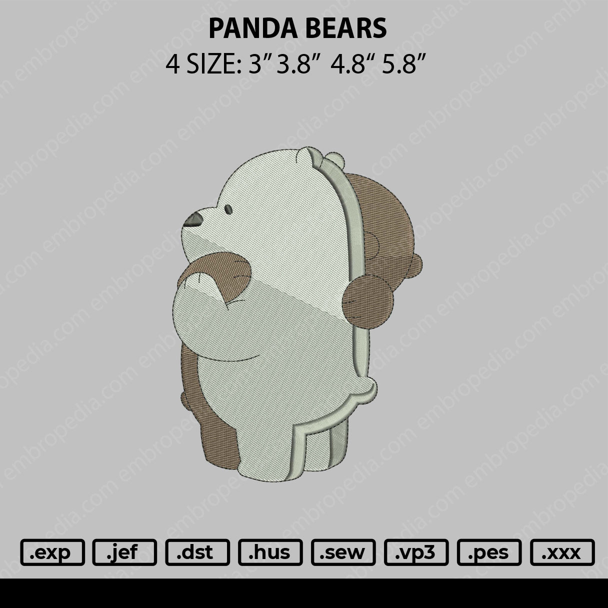 Panda Bears Embroidery File 4 size