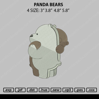 Panda Bears Embroidery File 4 size