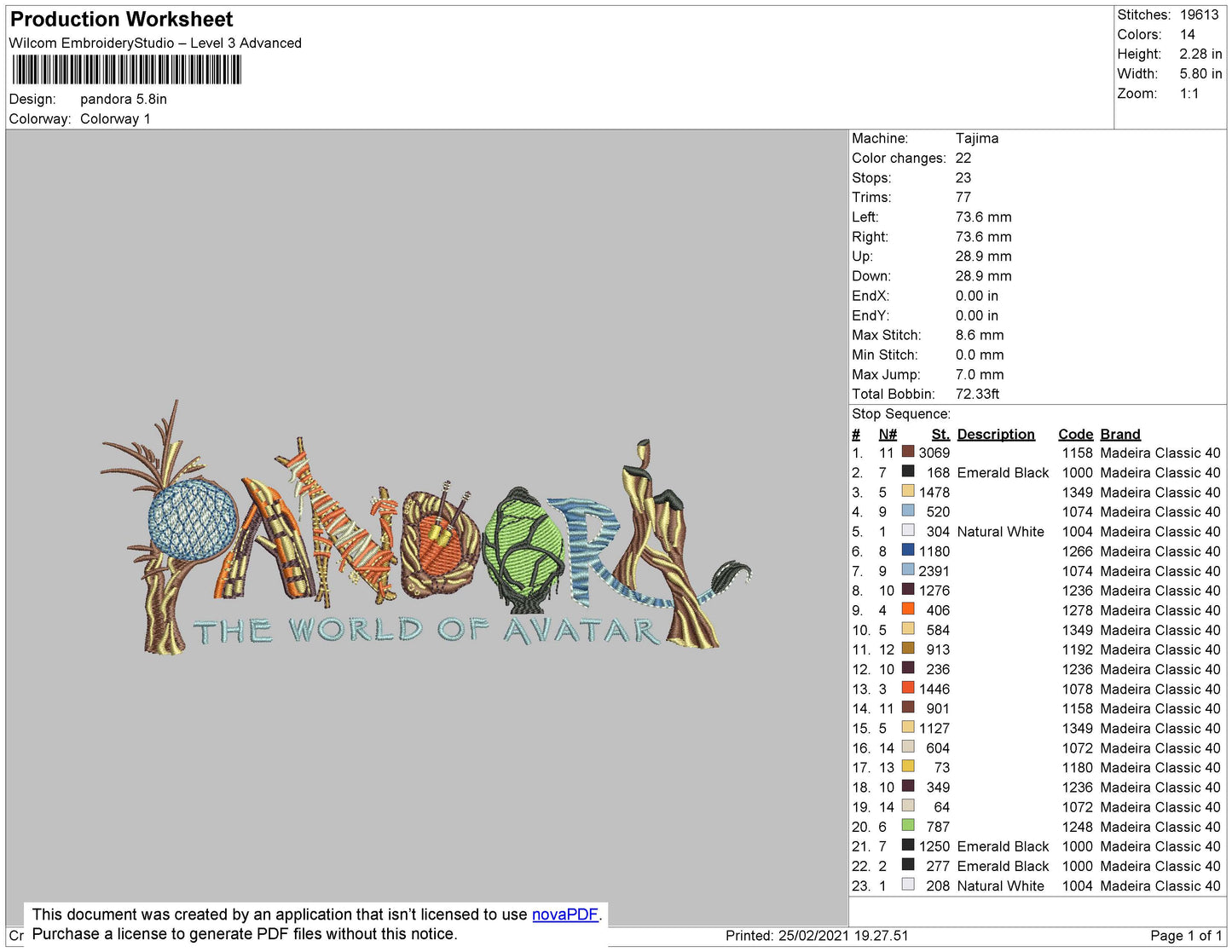 Pandora Embroidery File 4 size