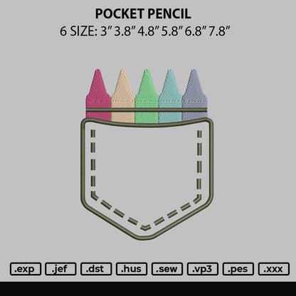 Pocket Pencil Embroidery File 6 sizes