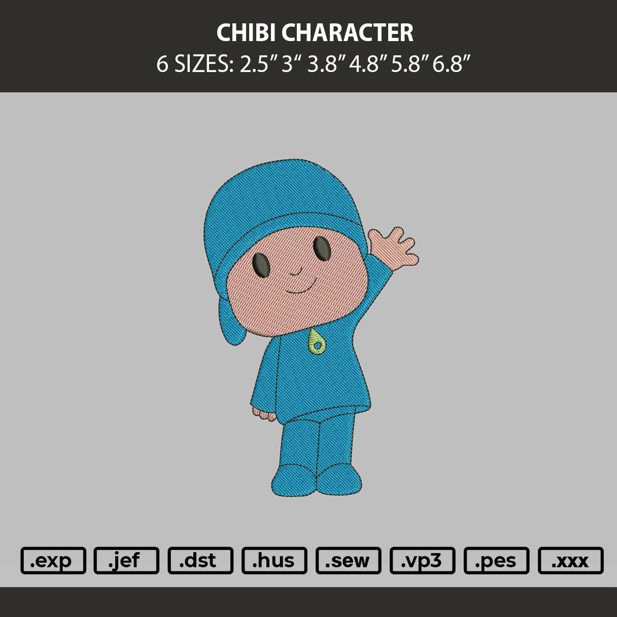 Chibi Character 0609 Embroidery Machine Design File 6 sizes