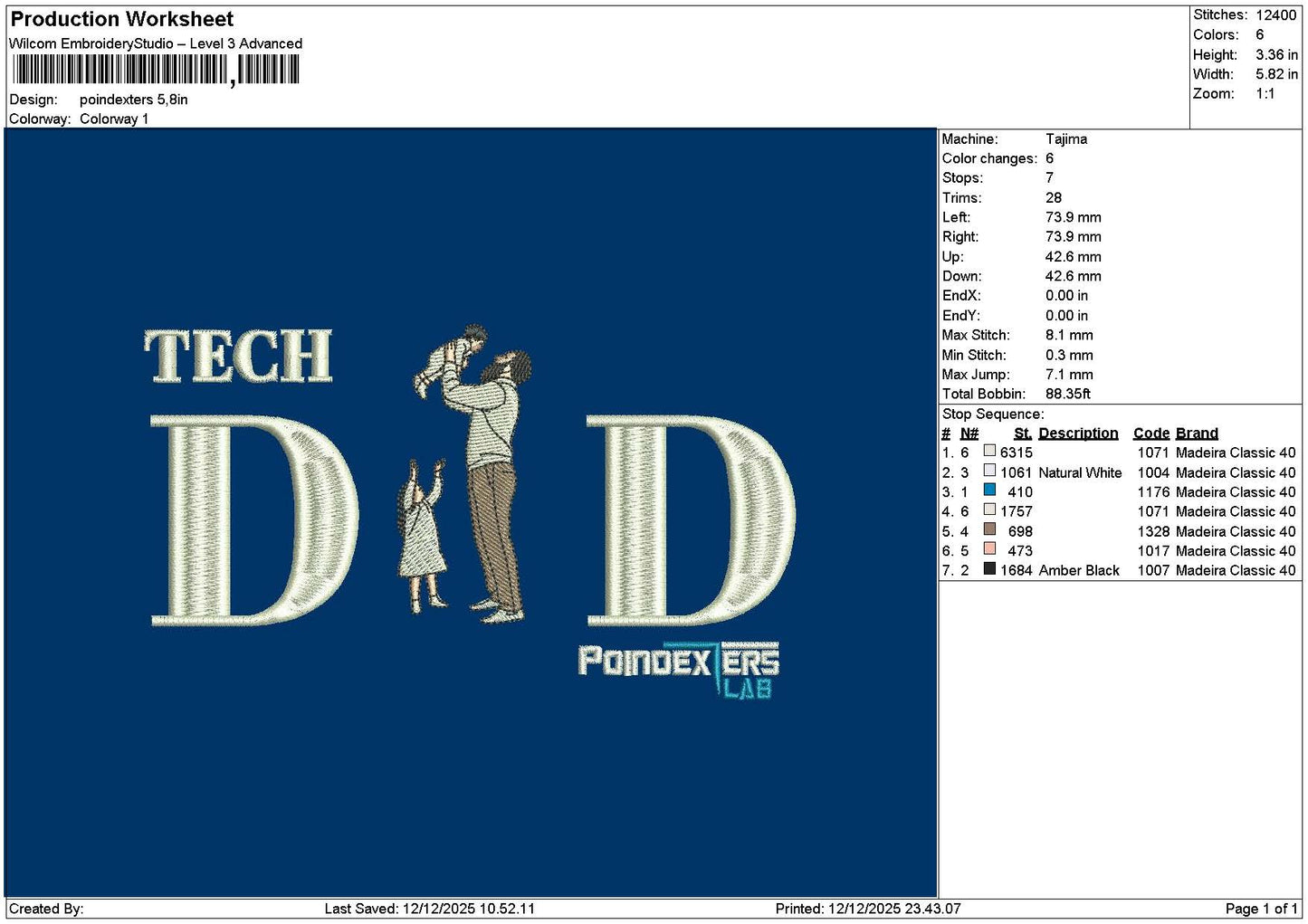 Dad Photoflat 1112 Embroidery File 6 sizes
