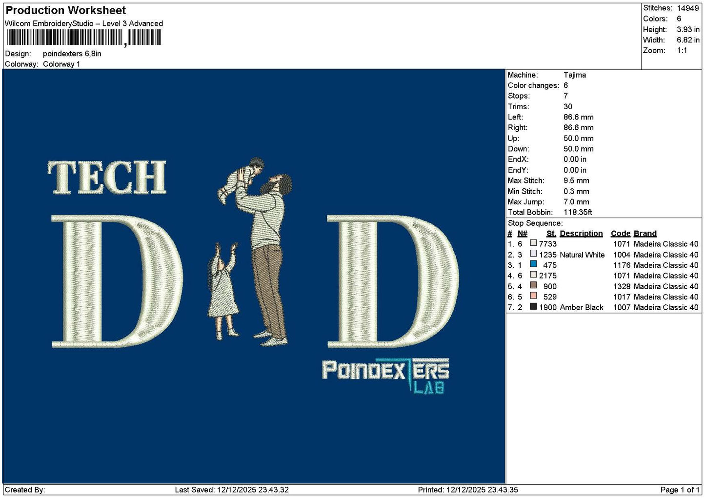 Dad Photoflat 1112 Embroidery File 6 sizes