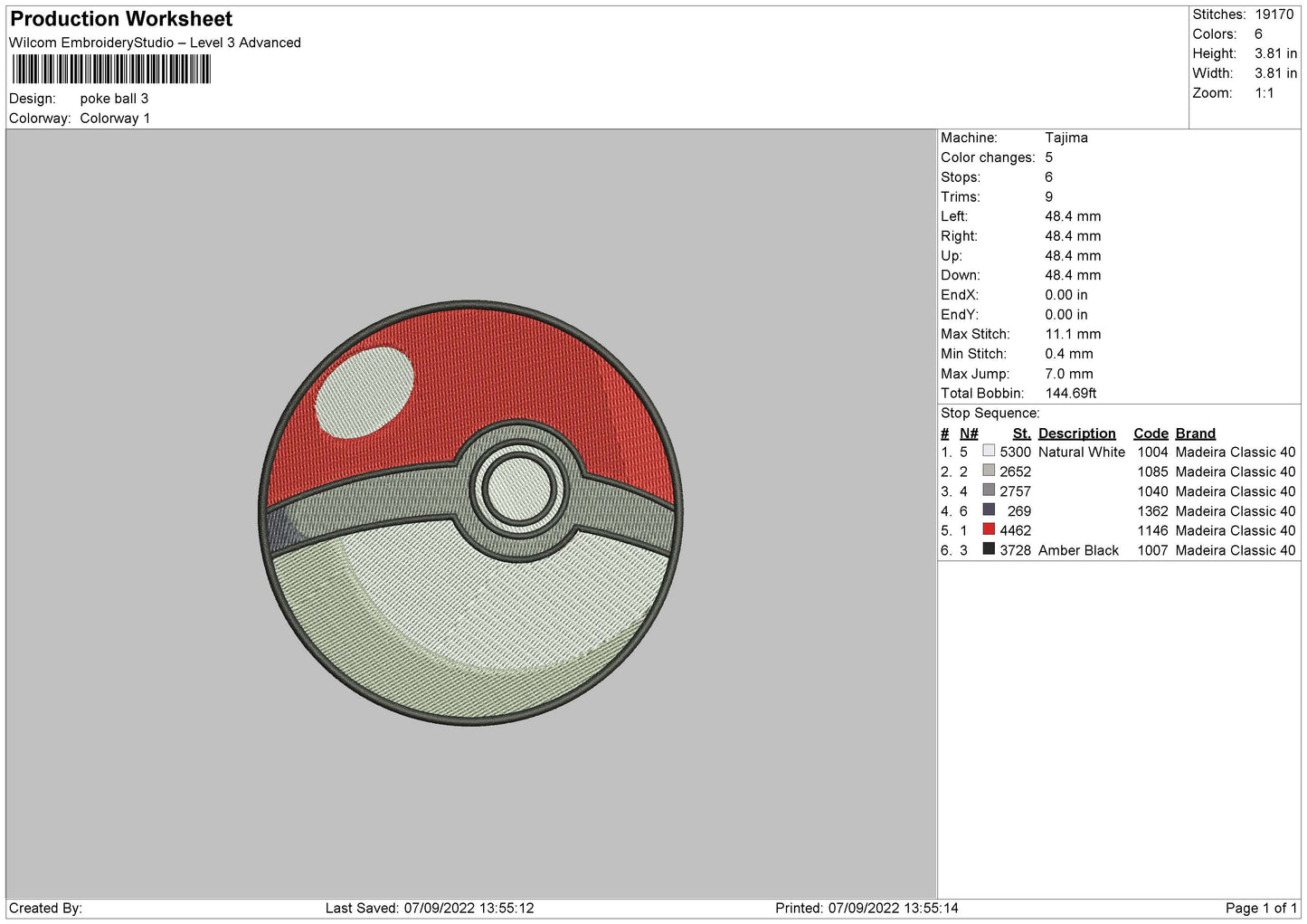 Pokemon Ball Embroidery File 5 sizes