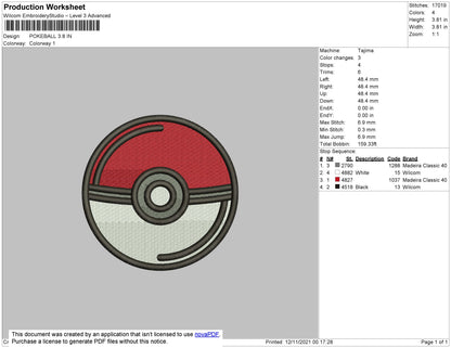 Pokeball Embroidery File 4 size