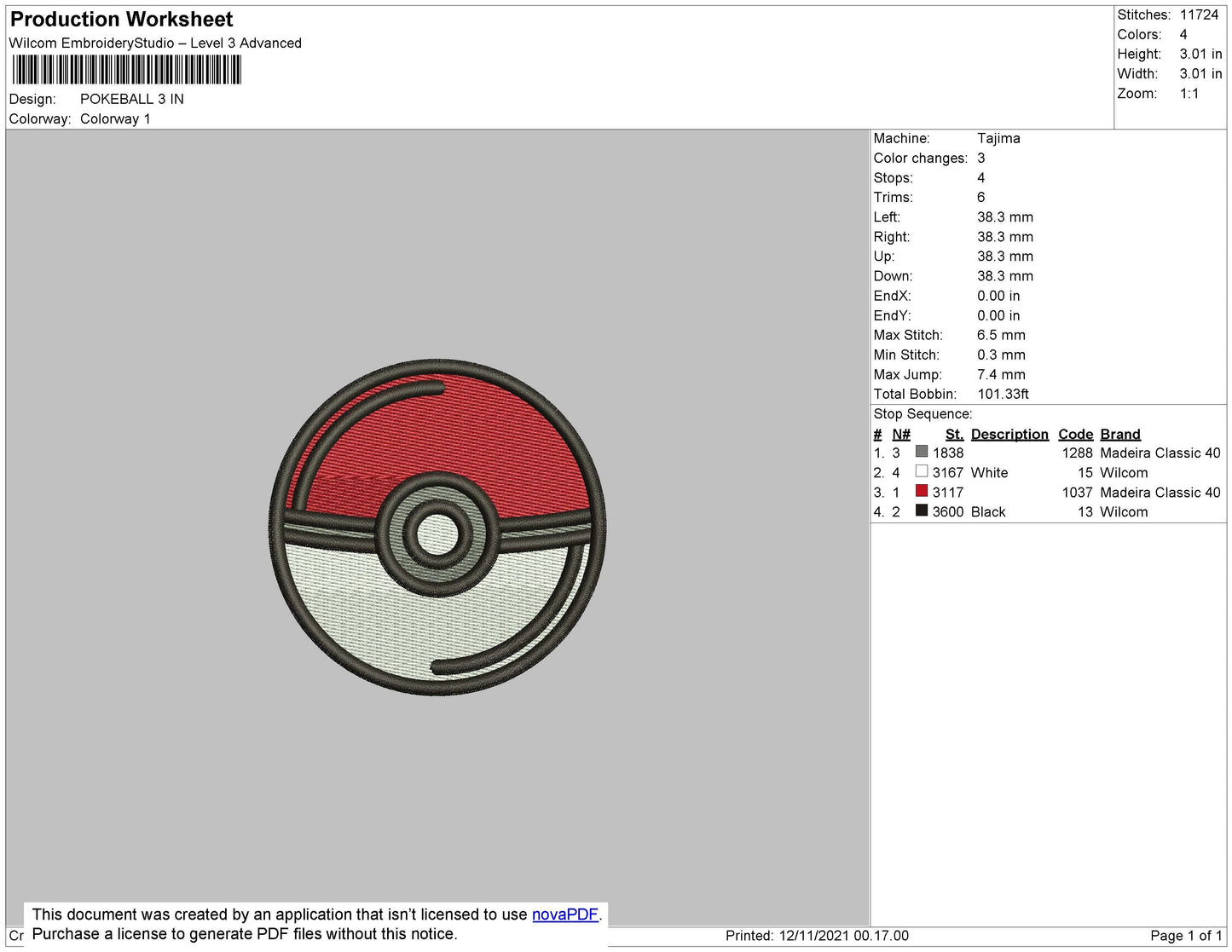 Pokeball Embroidery File 4 size