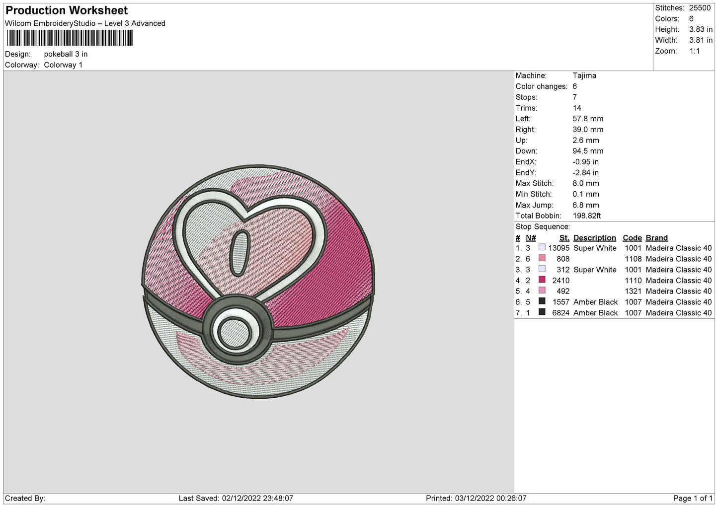 Pokeball Love Embroidery File 6 sizes
