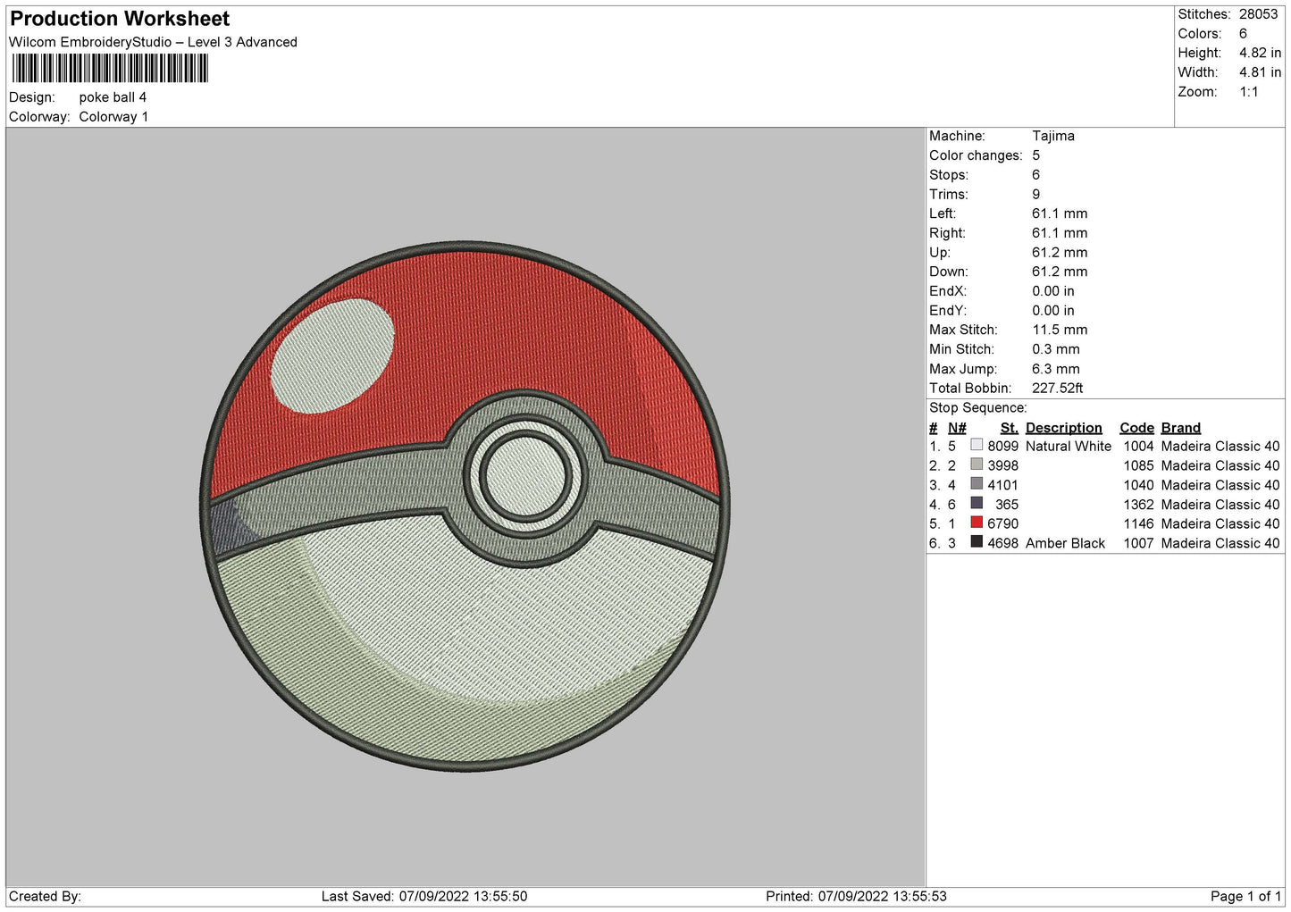 Pokemon Ball Embroidery File 5 sizes