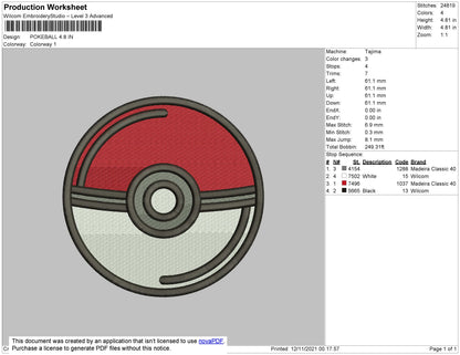 Pokeball Embroidery File 4 size
