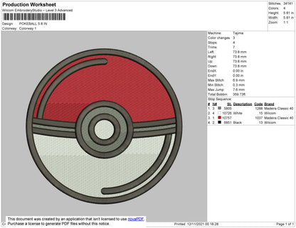 Pokeball Embroidery File 4 size