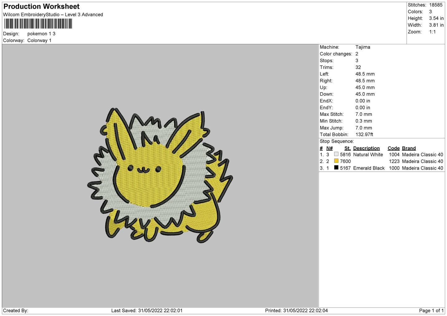 Pokemon 1 Embroidery File 4 size